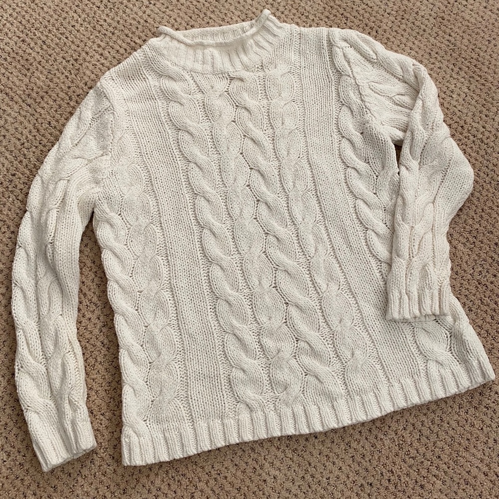 Mock neck cable knit sweater